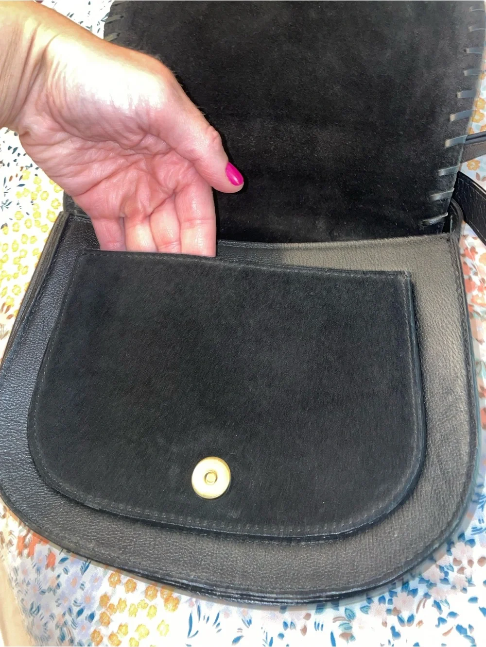 Black genuine leather Crossbody Bag with Tassel